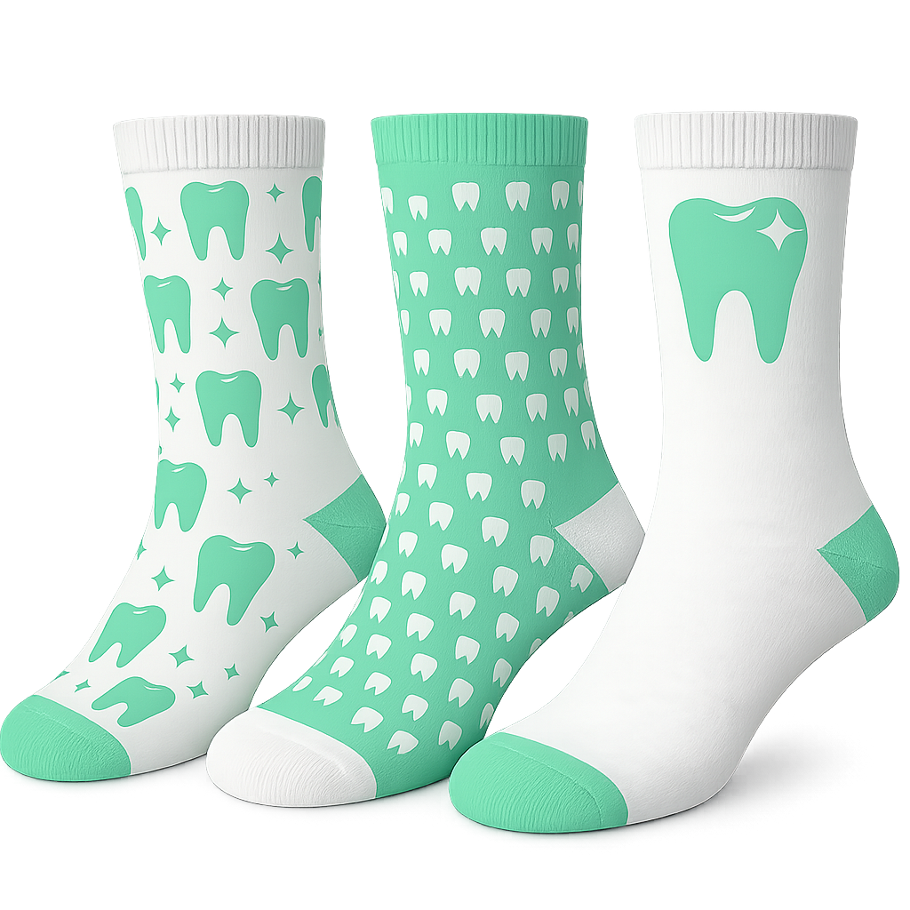 Zahnarzt Socken 3er Pack "Spearmint Fresh" mintgrün – Dental Motiv Set für Praxisteams – unisex