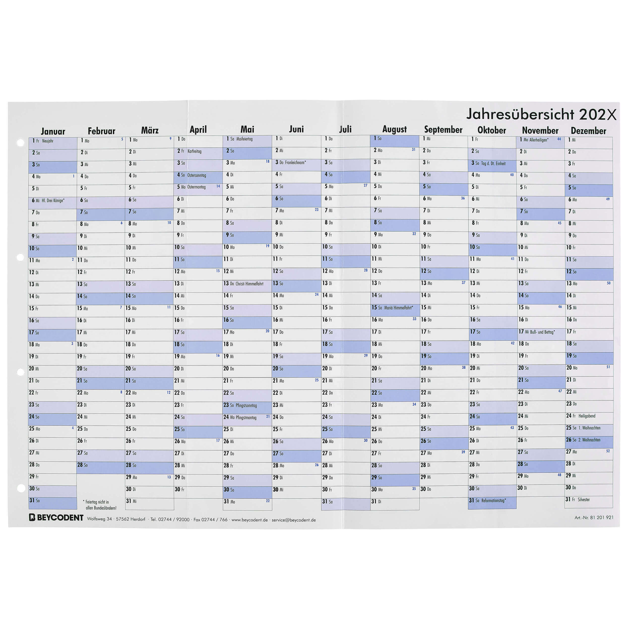 Jahresübersicht 2025, Format A3