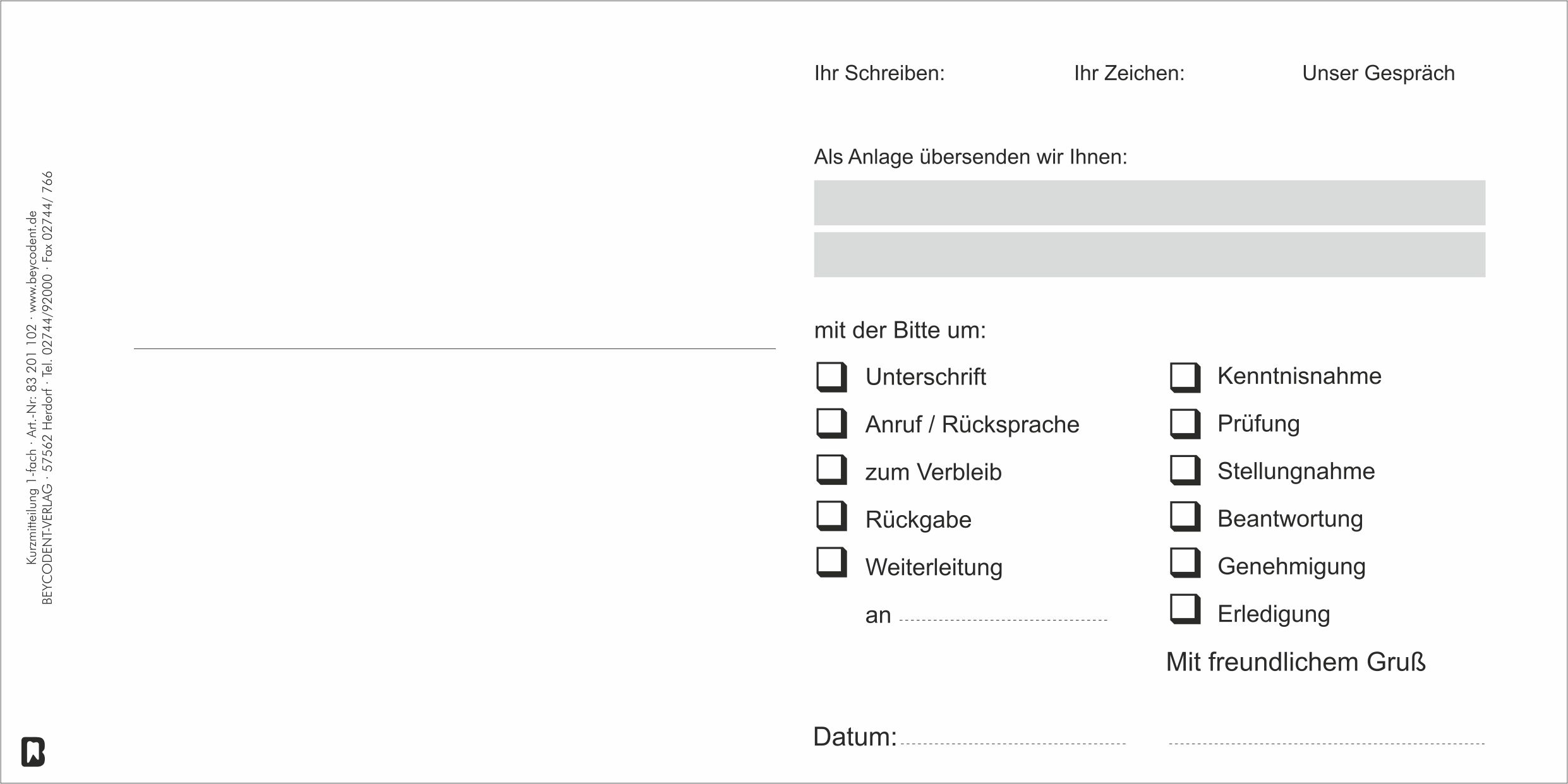 Kurzmitteilung DL neutral, 1-fach