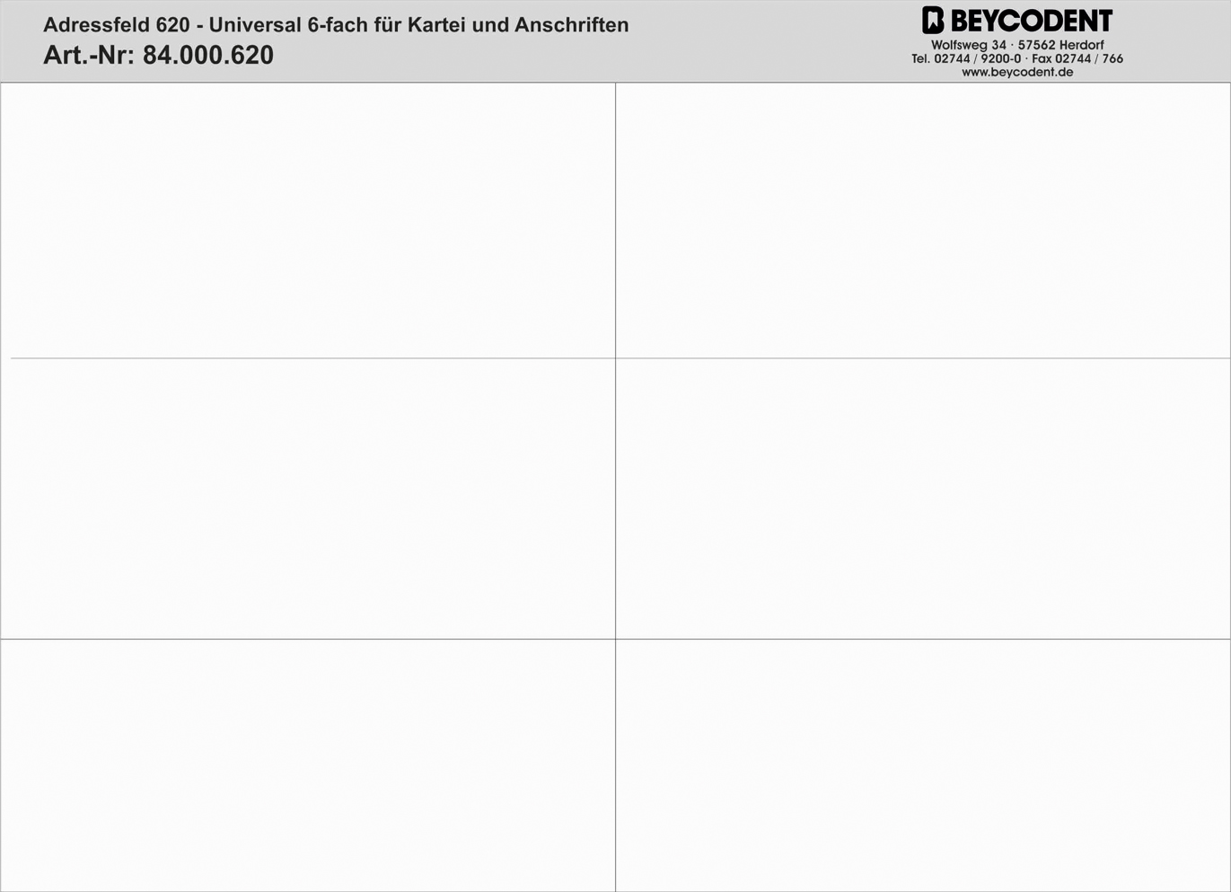 Adressfeld Typ 620, weiß blanko, 100 Stück Pack je 6 Etiketten